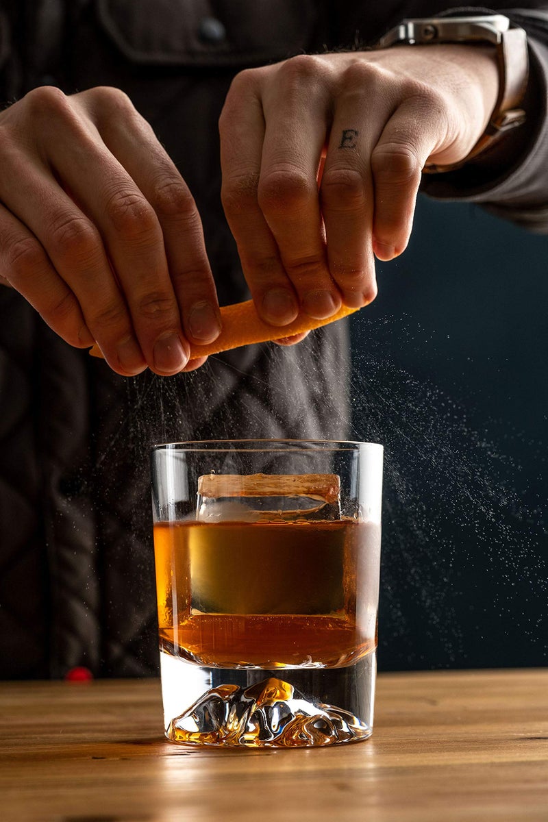 Amehla "Foundation Crystal Rocks Glasses - 10oz Whiskey Glasses with Mountains Heavy Weighted Base, Mountain Whiskey Glass for Bourbon - Elegant 10oz Cocktail Glass Set of 2 - Image 5
